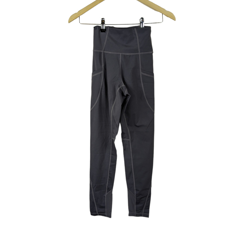 P'tula Womens Leggings Small Gray Seaming Zipper Pocket Stretchy Athletic Pants